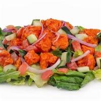 Buffalo Chicken Salad · Romaine lettuce, diced chicken sauced your way, tomatoes, red onions and cucembers. Served w...