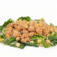 Chicken Caesar Salad · Romaine lettuce, diced chicken sauced your way,  croutons and shredded parmesan cheese. Serv...