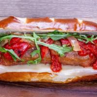 Sausage & Peppers · Beyond spicy Italian sausage, vegan provolone, roasted red peppers, caramelized onions and a...
