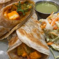 Paneer Tikka Kathi Wrap · Vegetarian. Indian street style marinated paneer, red onion, bell pepper, cilantro, mint chu...
