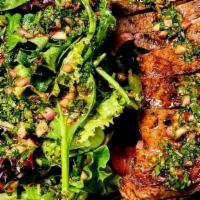 Chimichurri Steak · Mixed greens, steak salad, tomato, red onion, bell pepper, cilantro, mint, chimichurri dress...