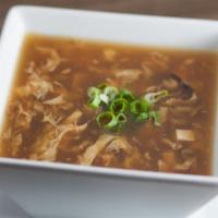 Hot & Sour Soup · Hot and spicy. With pork, bean curd and mushrooms.