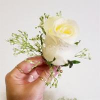 White Rose & Baby'S Breath Boutonniere And White Ribbon.  · ***Add Special Instructions if you want to use another ribbon color.

NOTE: All selections s...
