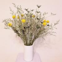 Contemporary Floral Arrangement (Dried Flowers) · This beautiful décor piece features Yellow Craspedia, Misty, Blue, and Eryngium arranged in ...