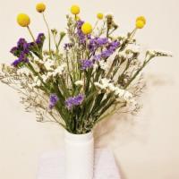 Lemon Drop - Mixed Dried Arrangement  · A gorgeous combination of dried flowers such as Craspedia, Misty and Statice.  This arrangem...