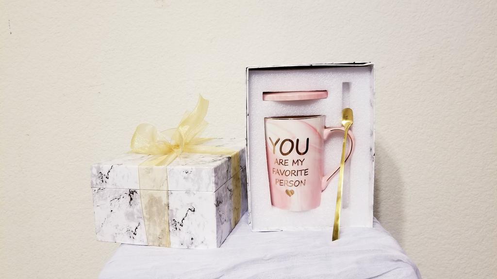 You Are My Favorite Person Mug  · You Are My Favorite Person Mug – Perfect gift for her and ready in gif box with red or gold ribbon.  This 14 ounce pink mug (3.2” x 4.8”) with gift box and spoon coaster.