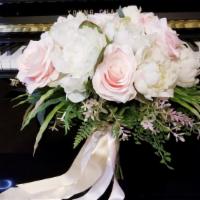 Blush & White Custom Bridal Bouquet · Handmade Custom Bridal Bouquets  for Wedding design with blush Roses, White Peonies and gree...
