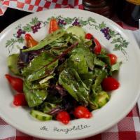 Insalata Mista · Mixed greens, tomatoes, and cucumber.