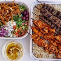 Kabab Crew Platter · 8 Kababs, served with Rice, Salad & Hummus & Pita
