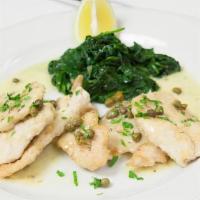 Chicken Piccata · Sautéed spinach and shallots