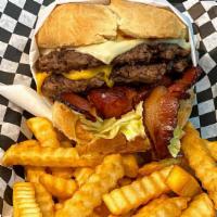 Weekend Dream Burger · 2 season 1/4 lb patties, pastrami, bacon, and Hotlink sausage. mayo, mustard, ketchup, lettu...