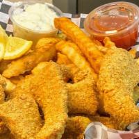 6 Pc Fish And Fries · 6 piece fish dippers and side of fries. Included with tartar sauce and hot sauce