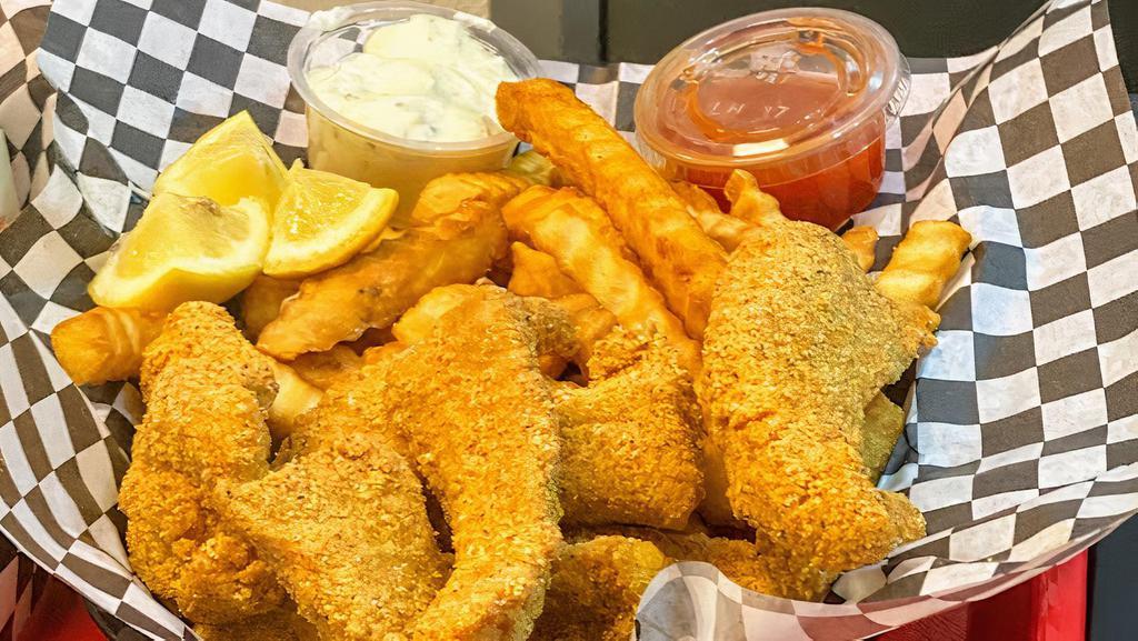 6 Pc Fish And Fries · 6 piece fish dippers and side of fries. Included with tartar sauce and hot sauce