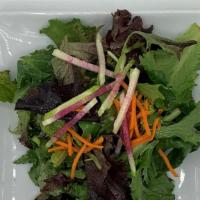 Mixed Green Salad · shredded carrot, watermelon radish, lemon vinaigrette v, gf