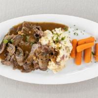 Port Rouge Tri-Tip · sliced tri-tip with port wine demi-glace and wild mushrooms served with garlic mashed potato...