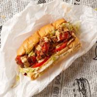 Fried Oyster Po Boy · Fried oyster served with lettuce, tomato, house mayo, pickles served on French bread.
