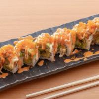 Tiger Roll · ( Mild spicy) Shrimp tempura, avocado, ebi, unagi, tobiko and spicy sauce.