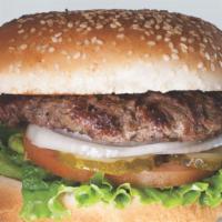 Hamburger · 1000 island, lettuce, tomato, onions, pickles.