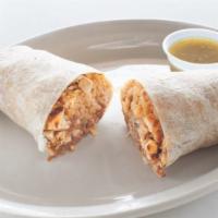 Chicken Burrito · Freshly grilled chicken breast, beans, rice, pico de gallo, jack cheese, side of salsa.