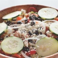 Greek Salad · Lettuce, tomato, cucumber, olives, onions, feta cheese.