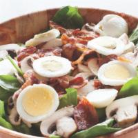 Spinach & Bacon Salad · Spinach, bacon, boiled egg, mushrooms.