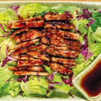 Chicken Teriyaki Salad · Bed of iceberg lettuce, romaine, little of purple cabbage and we use delicious oriental dres...