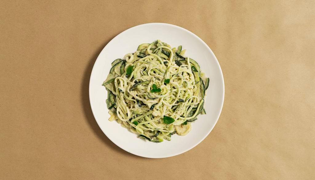 Alfredo Zoodles · Zucchini noodles in a creamy alfredo sauce with fresh Parmesan cheese.