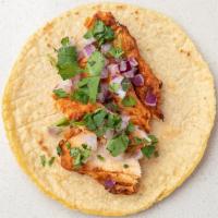 Chicken Al Pastor Taco · Handmade corn tortilla, grilled chicken, cilantro, onions & chipotle salsa.