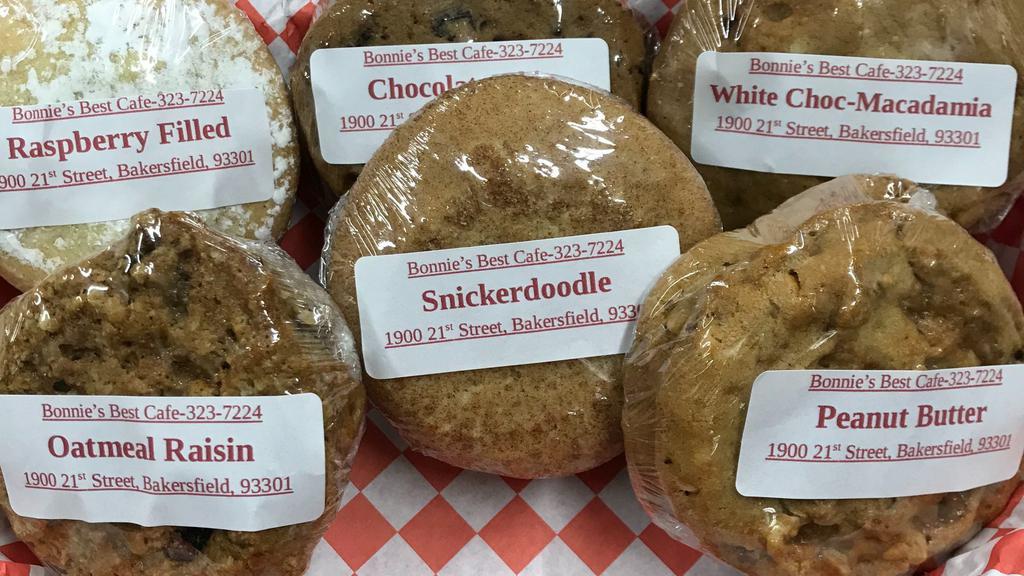 Bonnie’S Best Gourmet Cookies · Chocolate Chip, Snickerdoodle, Peanut Butter, Oatmeal Raisin, White chocolate Macadamia, Raspberry Filled .  Please choose 1st choice and 2nd choice.