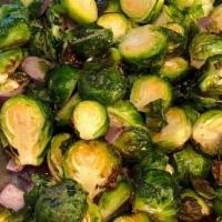 Brussels Sprouts (Gf) (Ve) · Halved brussels sprouts roasted and drizzled with reduced balsamic. Gluten-Free & Vegan.