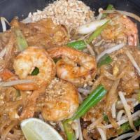 Pad Thai · Gluten free. Small rice noodles, egg, bean sprouts, green onions, crushed peanuts, palm suga...