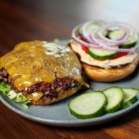 The Smash Burger · double patty. tillamook cheddar. red onion. pickles. lettuce. tomato. secret sauce