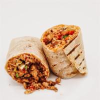 Chicken Burrito · Marinated Grilled Chicken Breast, Spanish Rice, Pinto Beans, Salsa verde, Cilantro, and Hous...