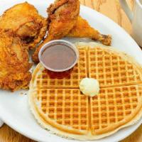 Aunt Sarah'S · Two pieces of fried chicken and two delicious golden waffles.