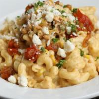 Street Mac · traditional mac & cheese, Mexican street corn, queso fresco, roasted peppers & cilantro