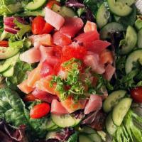 *Sashimi Salad · Salmon, hamachi, tuna, mixed greens, cherry   tomatoes, cucumbers, sweet citrus dressing.