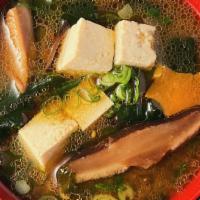 *Tofu Mushroom Soup · Vegetable broth, tofu, wood ear & shiitake mushrooms, seaweed, green onion.