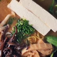 *Veggie Ramen · Tofu, spinach, bamboo, wood ear & meji mushrooms, green onion, nori.