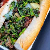 Italian Cheesesteak · Broccoli rabe and provolone. Rib-eye served on a 10 inches amoroso’s roll choice of cheese.