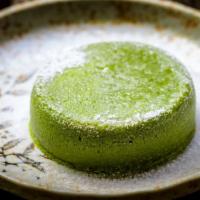 Green Tea Laval Cake · Fresh baked green tea lava cake.