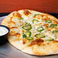 Jalapeno Cheesy Bread · Our classic cheesy bread topped with jalapenos. Served with house marinara.