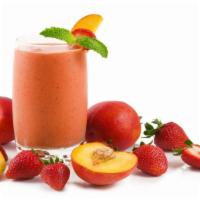 Strawberry Peach Smoothie · Delicious smoothie made with strawberries, peaches, yogurt, and milk.