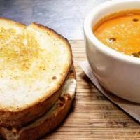Grilled Cheese & Tomato Soup (V) · Melted parmesan, white cheddar, provolone and  mozzarella on white truffle grilled sourdough...