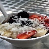 Berry Good Oatmeal · Made with warm cinnamon water. Layered with fresh strawberries, blackberries and banana. Top...