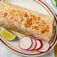 Burrito · Choice of steak, chicken or carnitas with rice, beans, cilantro, onions, and salsa.