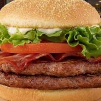 Bacon Hamburger · Everything includes crisp bacon, mayo, crisp lettuce, and a red ripe tomato slice on our fre...