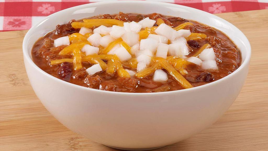 Bowl Of Chili · Everything includes cheese and raw onions on homestyle chili.