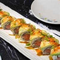 911 Roll · Spicy tuna and cucumber topped avocado, green oinion, and chili powder