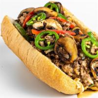 The Works Cheesesteak Sandwich · Grilled onions, peppers, mushrooms and jalapeños.