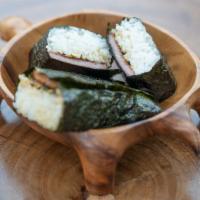 Spam Musubi · crispy SPAM, Sushi Rice, furikake, special sauce, wrapped in Seaweed